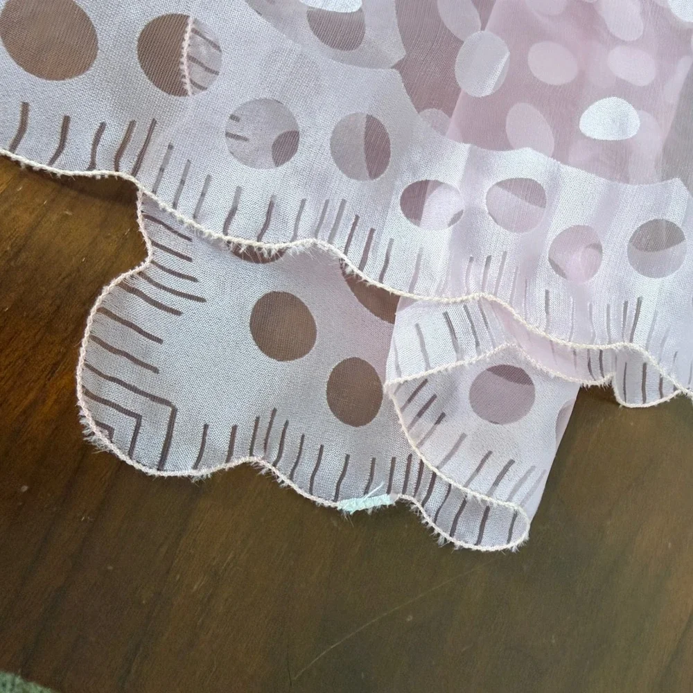 Polka Dot Sheer Scarf Women Pink Chiffon Scalloped Edge Vintage Japan